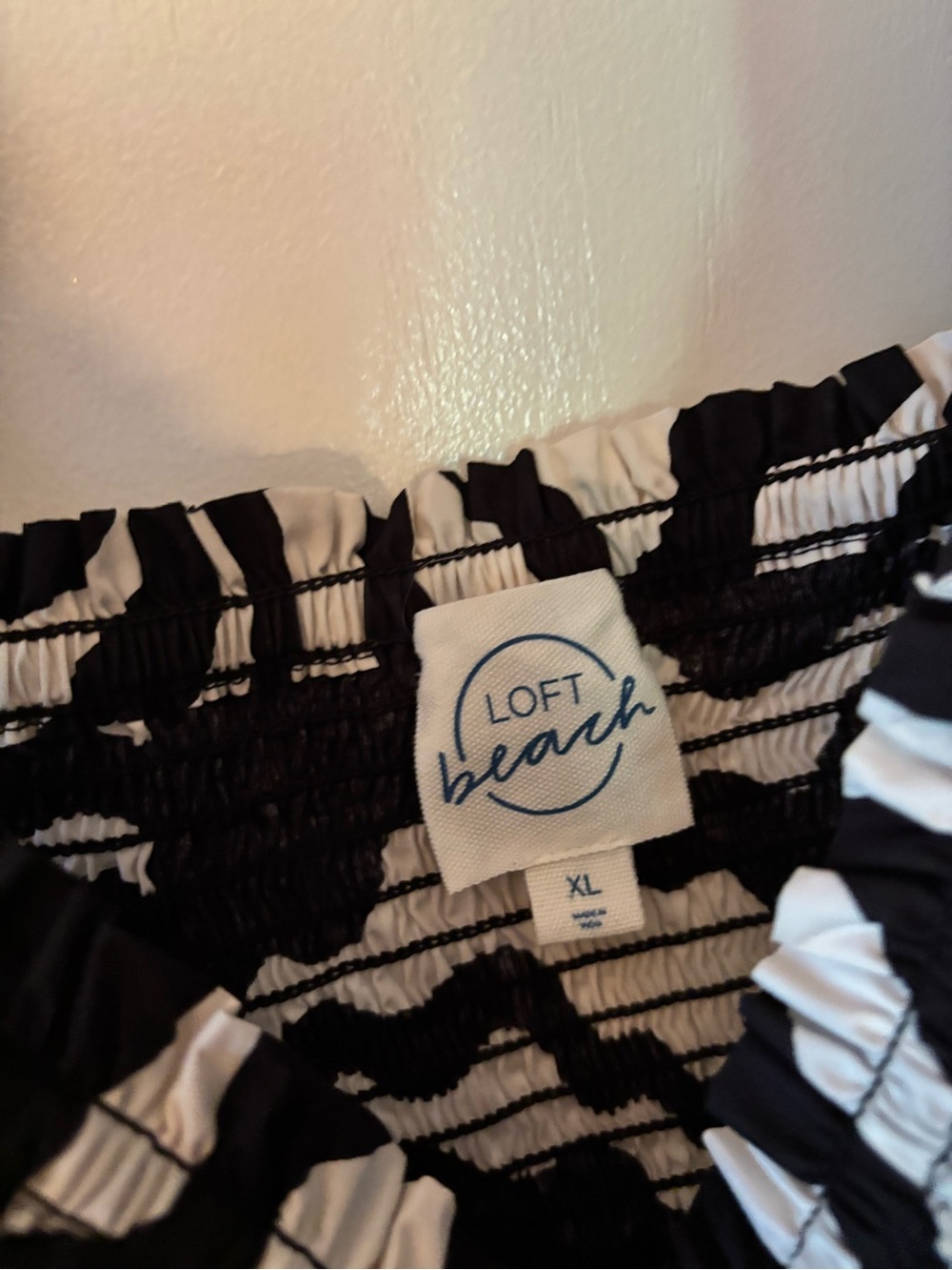 LOFT Black and White Zebra-Print Smocked Midi Dress - Picture 5 of 6